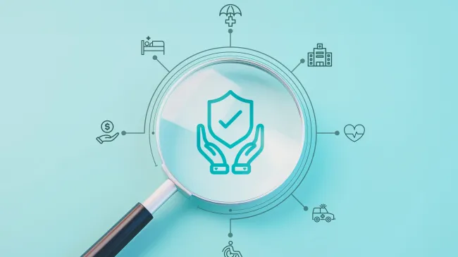 magnifying glass with healthcare symbols